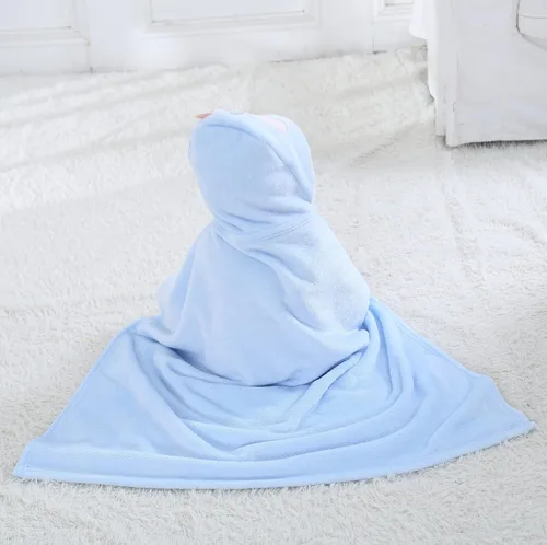 Miniatura 6 de TONWHAR Manta con capucha de cara de animal para bebés y niños de 0 a 4 años, manta de felpa para después del baño (caballo azul)