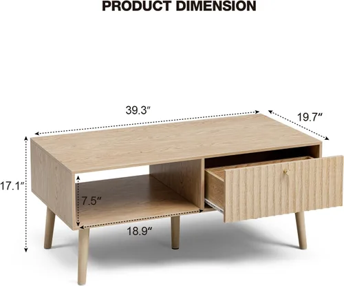 Miniatura 2 de LCRBOL Mesa de café con almacenamiento, Mesa de comedor bohemia con cajón acanalado y patas de madera maciza, Mesas de café pequeñas para sala