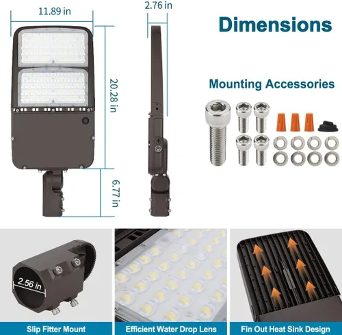 Miniatura 6 de Luz LED de estacionamiento de 300 W con fotocélula del atardecer al amanecer, luces LED de poste para exteriores con zapatillas, 45000 lm, 150 lm/W