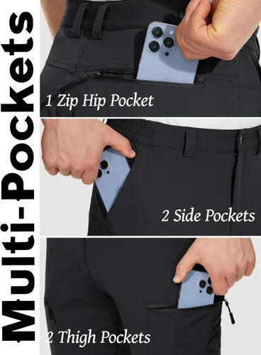 Miniatura 4 de MAGCOMSEN Pantalones de senderismo para hombre, 6 bolsillos, resistentes al agua, pantalones de trabajo de pesca Ripstop, ligeros, de secado rápido