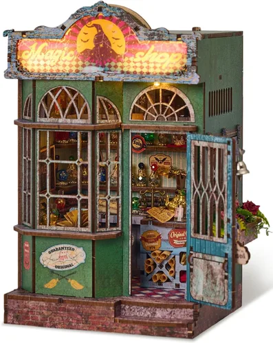Miniatura 10 de Monet's Studio - Kit de rincón de libro con luz LED y cubierta antipolvo, kit de casa en miniatura para bricolaje, rompecabezas de madera 3D, kit