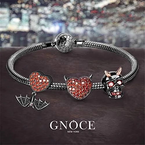 Miniatura 3 de GNOCE Pulsera de plata de ley 925 con colgante de calavera y corazón diseño de murciélago con cierre