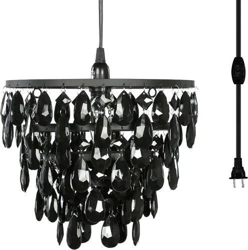 gypsy color La lámpara de techo colgante original de Brink House, 1 luz, color negro, cúpula, enchufable, H10"xW11.5", marco de metal negro con 5