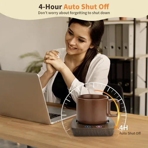 Miniatura 4 de VOBAGA Juego de calentador y taza de café, calentador de tazas de café con apagado automático y 3 ajustes de temperatura para escritorio, oficina