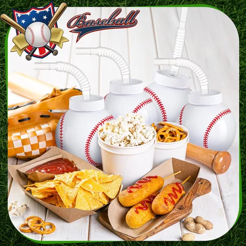Miniatura 4 de Eaasty Vasos con forma de pelota de béisbol a granel con pajitas y tapas, 10 onzas de plástico reutilizables para fiesta de béisbol, regalos