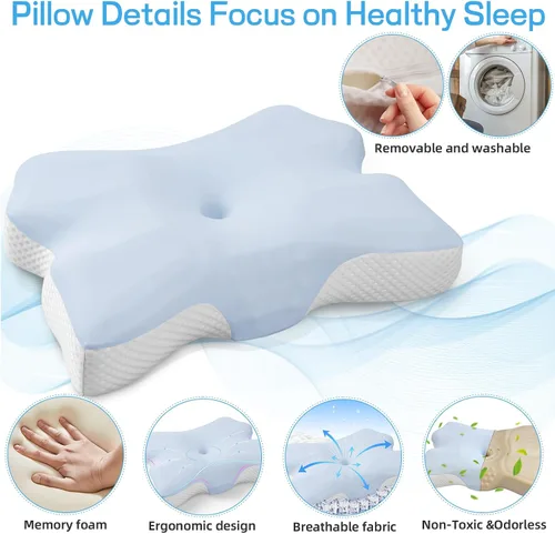 Miniatura 5 de Almohada cervical para dormir, almohadas para dormir de lado para adultos, almohada ergonómica de espuma viscoelástica con funda de almohada de seda