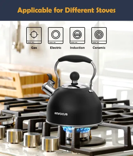 Miniatura 5 de Hervidor de té, hervidor de té silbante de acero inoxidable de 2 cuartos, tetera silbante para estufa con mango plegable ergonómico, tetera pequeña
