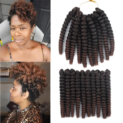 Miniatura 48 de Saniay - 3 paquetes de trenzas de ganchillo cortas trenzadas de ganchillo con espiral, rizos con espiral jamaicana, 20 mechones por paquete