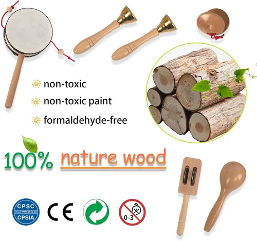 Miniatura 7 de Juego de instrumentos musicales de madera para niños pequeños de 1 a 3 años, instrumentos de percusión de madera natural, juego de regalo