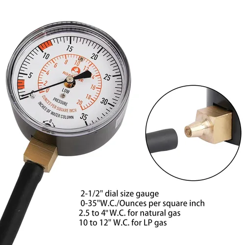 Miniatura 3 de Kit de prueba de presión del colector de gas natural o gas LP de Roastove, probador de presión de gas LP, medidor de gas natural, 0-35" C.A