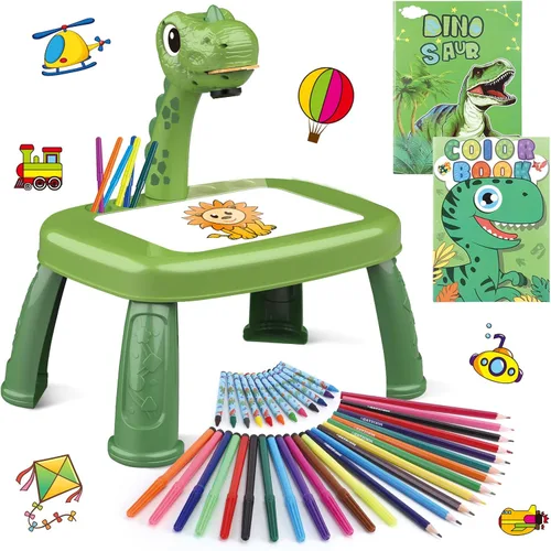 Proyector de dibujo para niños, arte y manualidades, tablero de dibujo con bolígrafos de color, lápices, crayones, álbum de recortes, libro de