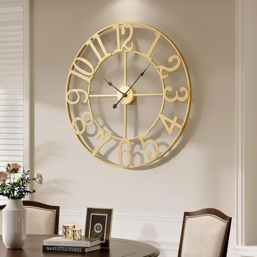 Miniatura 27 de Reloj de pared negro de 16 pulgadas decorativo, moderno reloj de metal para sala de estar, funciona con pilas, silencioso, sin tictac, números