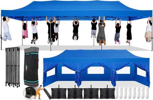 Miniatura 53 de COBIZI Toldo desplegable de 6.6 x 6.6 pies sin pared lateral, toldo resistente UPF 50+ para todas las estaciones, resistente al viento e Azul