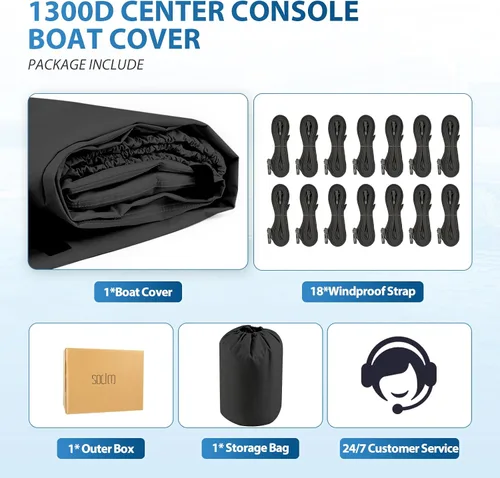 Miniatura 6 de Solim Cubierta para Barco de Consola Central, 16'-18.5' 1300D Impermeable PU Resistente Remolcable para Barco de Consola Central, Lona de Poliéster