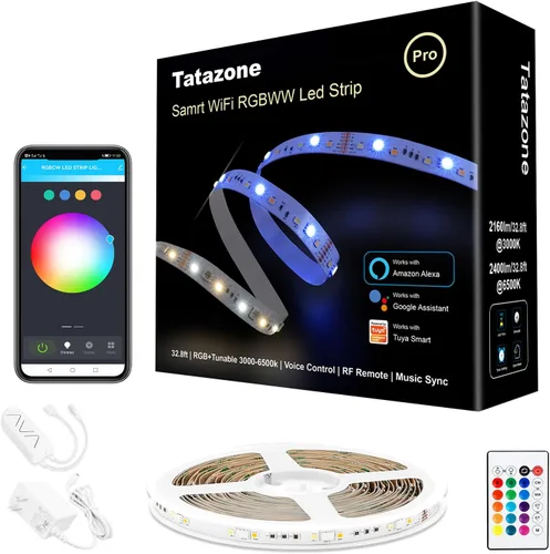 Miniatura 11 de Tatazone Tiras de luces LED RGBWW con Bluetooth, 5 metros de tiras de luz LED ajustables de blanco 3000K a 6500K + RGB, tiras de luces LED