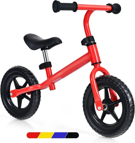 BABY JOY Bicicleta de equilibrio para niños, bicicleta de entrenamiento sin pedal con manillar y asiento ajustables y neumáticos EVA a prueba de Rojo