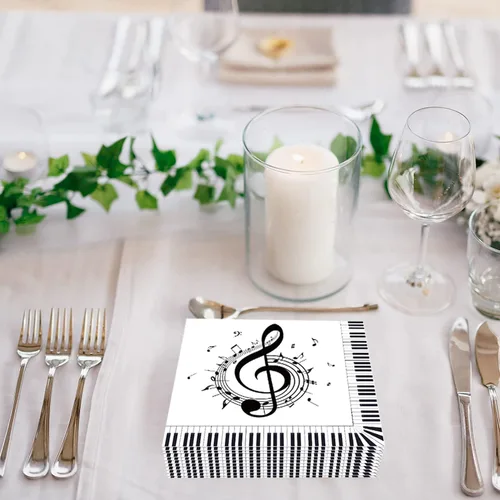 Miniatura 2 de Servilletas de notas musicales, 100 unidades, suministros de fiesta, desechables, para cóctel, almuerzo, cena, servilletas para decoración temática