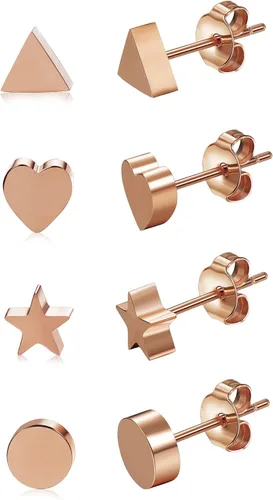 Miniatura 3 de JOERICA 4 pares de aretes de acero inoxidable con forma de corazón para mujeres y niñas, Acero inoxidable, circonita