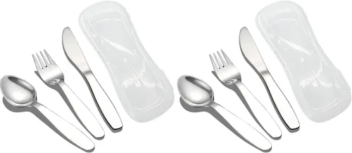 Miniatura 9 de VANRA Juego de 2 cucharas de tenedor para niños con estuche de viaje para lonchera, acero inoxidable 18/8 para niños, cubiertos para niños, juego