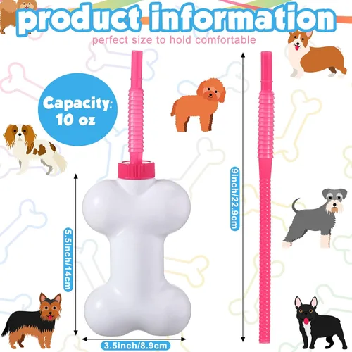 Miniatura 3 de Eaasty Juego de 24 tazas de hueso de perro con pajitas y tapas, de plástico de 10 onzas, reutilizables, con forma de hueso de perro, para niños