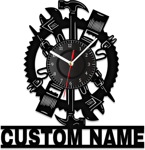 Miniatura 10 de Reloj de Pared Personalizado para Garaje, Letrero de Metal para Garaje Reloj de Pared de Herramientas Mecánicas de Reparación de Automóviles con Luz