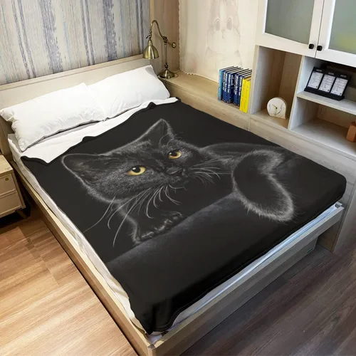 Miniatura 3 de HommomH Manta de gato negro para mujeres y niñas, regalos amantes de los gatos, manta de forro polar suave para sofá cama, acogedora decoración