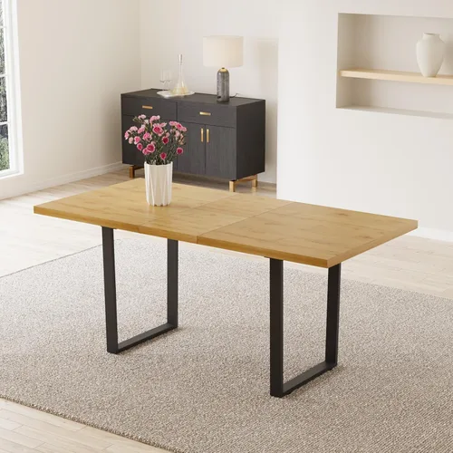 Miniatura 30 de ZckyCine Conjunto moderno de mesa de comedor de 5 piezas con mesa rectangular de madera y 4 sillas tapizadas en cuero, capacidad para 4 personas