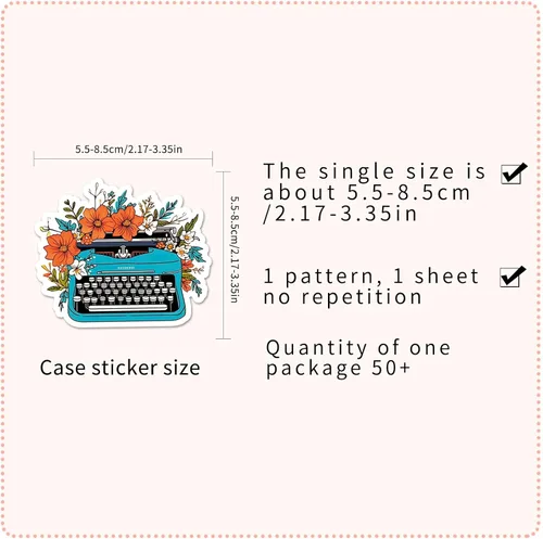 Miniatura 2 de Pegatinas Retro de Máquina de Escribir para Scrapbooking, 50 piezas Calcomanías Vintage de Máquina de Escribir, Pegatinas de Vinilo Impermeables