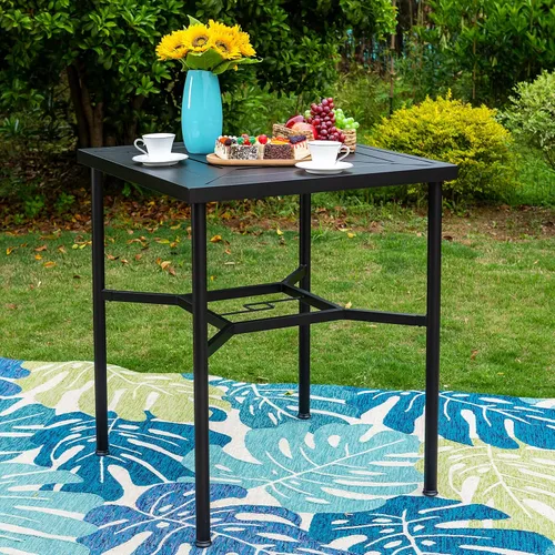 Miniatura 15 de PHI VILLA Mesa de bar alta para exteriores, mesa de comedor de 55 x 27 pulgadas de altura de mostrador con marco de metal similar a la madera