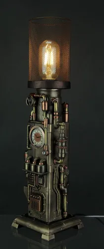 Miniatura 2 de Steampunk - Lámpara de mesa de malla con reloj industrial de tuberías