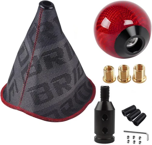 Zhengsheng MUGE Bota de Palanca de Cambio de Carrera de Tela con Pomo de Cambio de Bola Redonda de Fibra de Carbono, Funda Universal de Palanca de