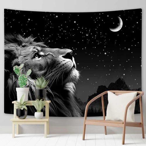 Miniatura 5 de Boziqr Cool Lion - Arte de pared para colgar en la pared, estrellas espaciales y luna, arte de pared para hombres, estético negro para colgar