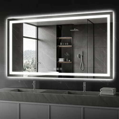 Miniatura 14 de Koonmi Espejo LED de 28 x 20 pulgadas para baño, espejo de tocador antivaho 90CRI con luz delantera y trasera, espejo de pared a prueba de roturas