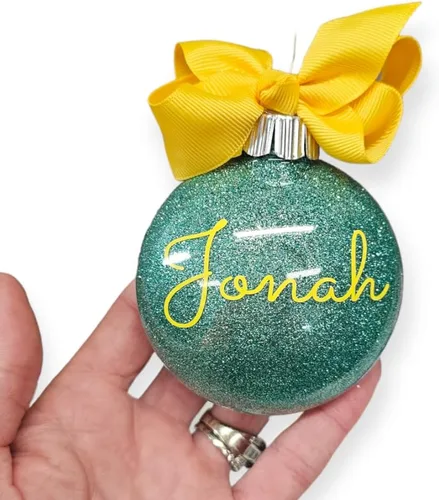 Miniatura 19 de Adorno de Navidad personalizado relleno de purpurina hecho a medida, regalo ideal para fiesta de intercambio de regalos de oficina (Aqua)