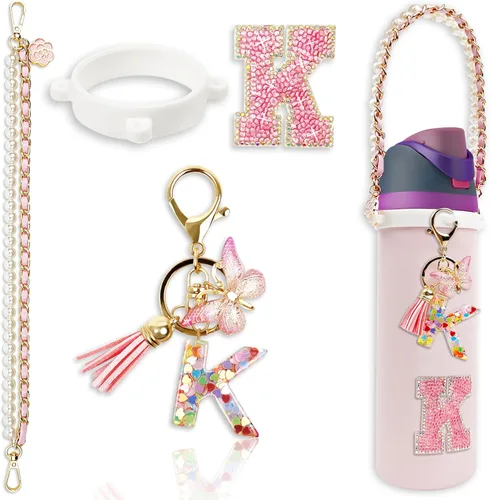 Miniatura 72 de Letter Handle Strap Accessories with Cute Initial Charm Compatible with Owala Water Bottle 24oz 32oz 40oz Owala Kids Púrpura