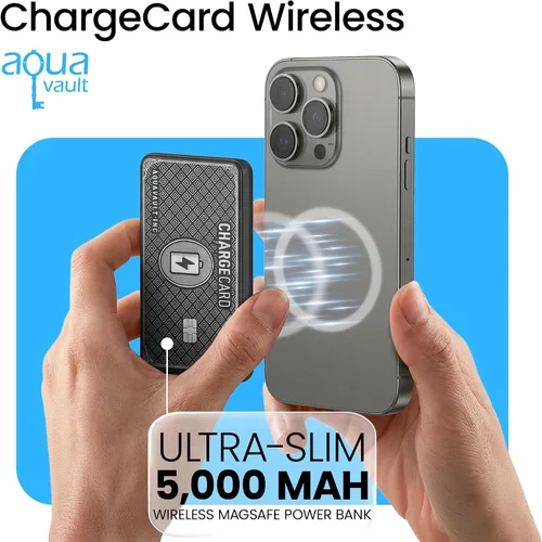 Miniatura 2 de AquaVault Chargecard Magsafe Cargador Portátil 5000mAh 20W Carga Rápida - Banco de Energía Magnético, Paquete de Batería Ultra-Delgado Compatible