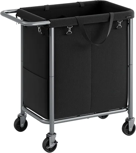 SONGMICS Canasta de lavandería con ruedas, canasta rodante de lavandería de 2 secciones, 37 galones (140 L), forro extraíble, estructura de acero