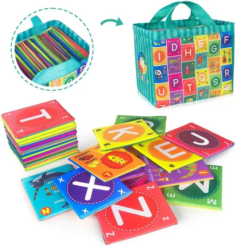 Miniatura 6 de teytoy Juguetes suaves de tarjetas del alfabeto para bebé, 26 unidades, tarjetas flash del alfabeto ABC, juguete de aprendizaje temprano con bolsa