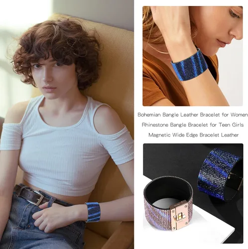 Miniatura 3 de Pulsera envolvente de cuero turquesa, pulseras de cuentas en capas para mujer, pulseras de plumas multicapa, pulsera bohemia occidental para mujer