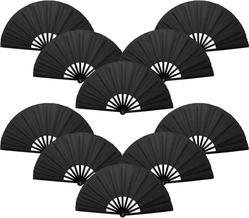 Miniatura 9 de QIRMIZI Abanico plegable grande de 10 piezas para rave de mano, abanicos para Kung Fu, Tai Chi, Danza, Festivales de Música, Carnavales, bodas