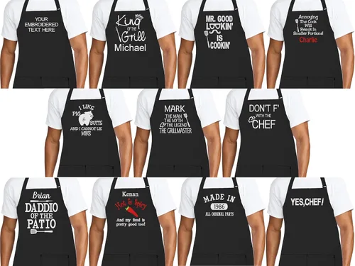 Miniatura 8 de Delantal de chef personalizado para hombres, diseño bordado personalizado, cocina profesional, barbacoa, parrilla, para papá, decorado en Estados