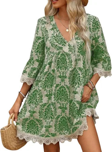 LIZALIG Vestido tipo camiseta de verano para mujer, casual, manga corta, moda, playa, vacaciones, boda, invitada