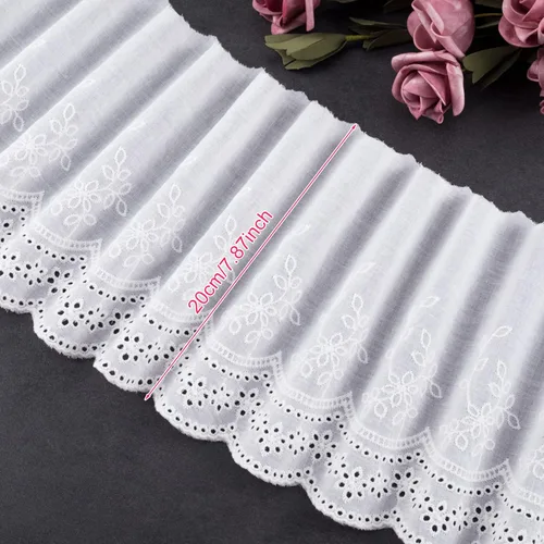 Miniatura 3 de PAGOW Ribete de encaje de algodón con ojales de 5 yardas, ribete de encaje floral de algodón blanco, encajes festoneados bordados para coser Estilo1