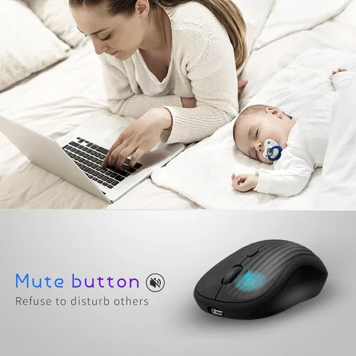 Miniatura 3 de ONE-UP Ratón inalámbrico, 2.4G + BT, batería recargable, 4 teclas, DPI: 800/1200/1600, silencioso, tipo C, receptor nano USB, ergonómico, portátil