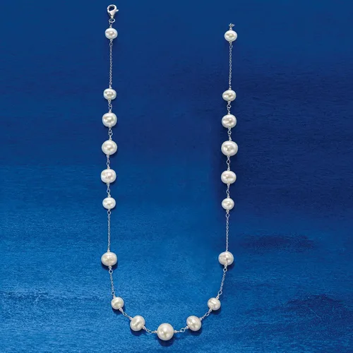 Miniatura 5 de Ross-Simons 6-10mm Cultured Pearl Station Necklace in Sterling Silver