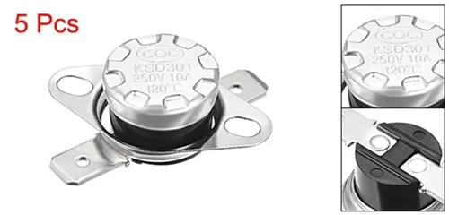 Miniatura 2 de 5Pcs Thermostat Temperature Control Switches 120/125 Celsius Degree 10A Normally Closed N.C 6.3mm Pin Right Switch KSD301(120 Celsius Degree)