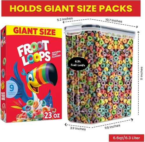 Miniatura 2 de DWËLLZA KITCHEN Contenedores de Almacenamiento de Cereales EXTRAGRANDES (6.3L / 213OZ) Juego de 2 Dispensadores de Cereales a Granel Tamaño Familiar