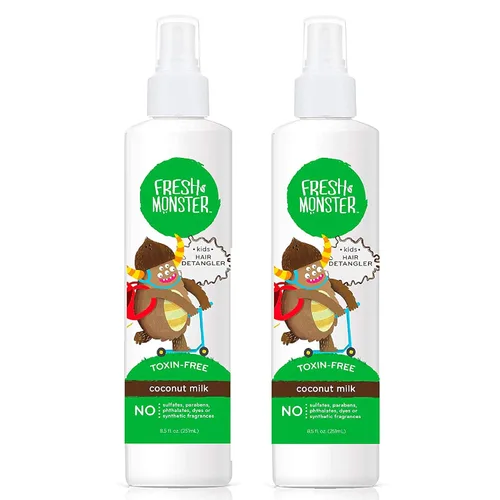 Fresh Monster Spray desenredante para niños, sin toxinas, hipoalergénico y natural, spray acondicionador para el cabello para niños, coco (paquete