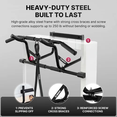 Miniatura 7 de DMoose Fitness Pull Up Bar for Doorway - Upto 250 Lbs Capacity, No Screwing or Slipping, Hanging Pullup & Chin Up Bar for Door Frame - Multi Padded