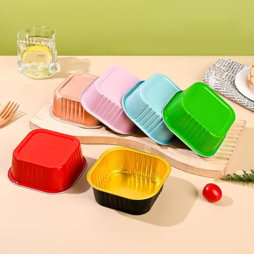 Miniatura 6 de Findful - Juego de 40 moldes cuadrados de papel de aluminio para cupcakes de 10 oz con tapas, moldes para brownies, moldes desechables grandes